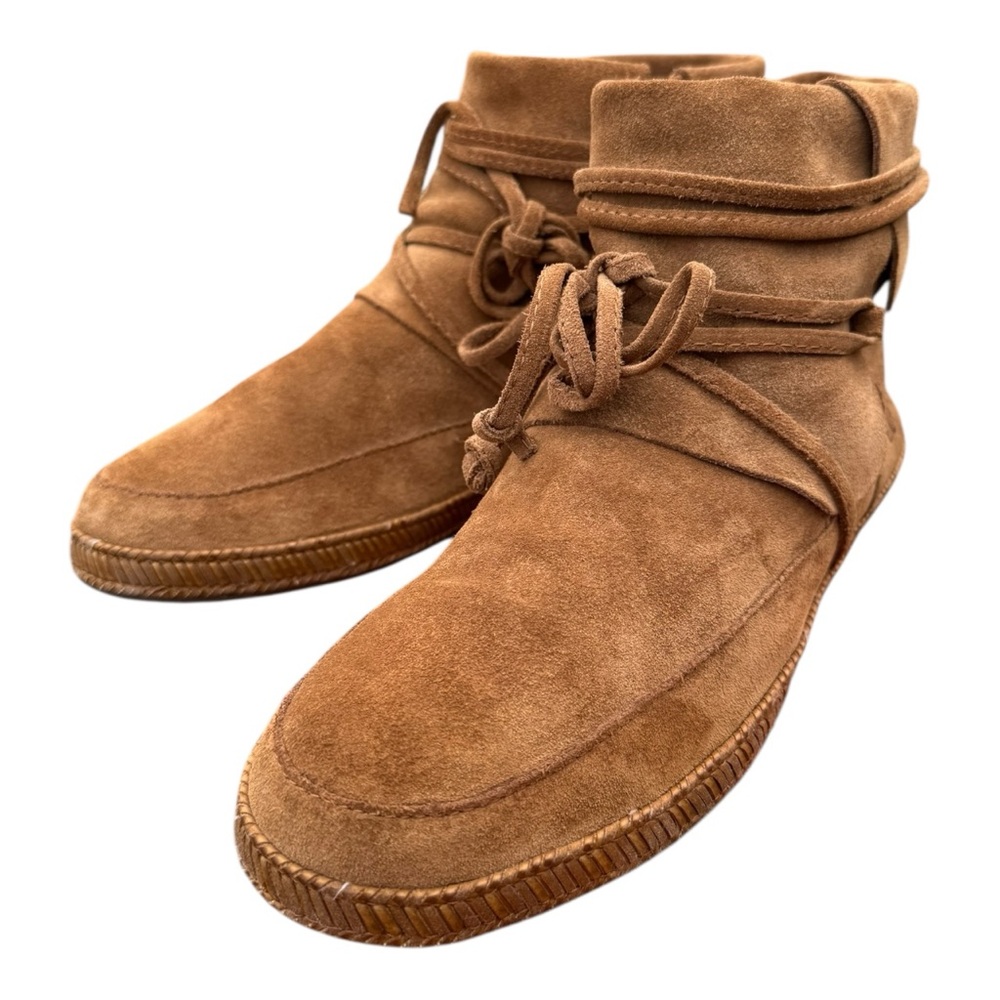 Women’s UGG Tan Leather Ankle Boots with Zip On and Off, Size 9.5